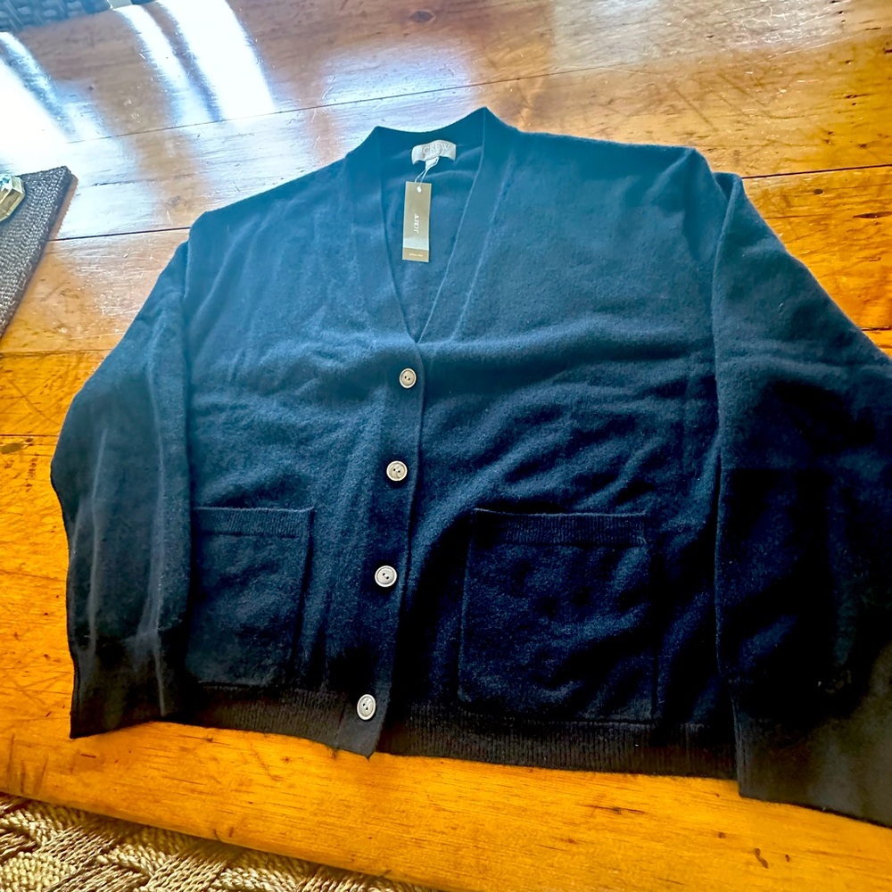 New with tags, Size L, J crew cashmere cardigan. Black. Slightly boxy fit.